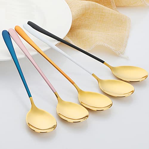 OLWICK® 8 PCS 304 Stainless Steel Round Head Soup Spoons, Modern Thick Long Handle Dinner Spoons for Soup,Dessert,Milk,Tea,Coffee (Gold) - Image 3