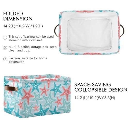 Bolaz Large Storage Basket Nautical Ocean Starfish Foldable Storage Box Organizer Bins with Handles for Bedroom Home Office - Image 3