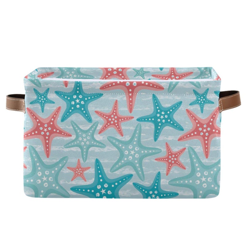 Bolaz Large Storage Basket Nautical Ocean Starfish Foldable Storage Box Organizer Bins with Handles for Bedroom Home Office - Image 2