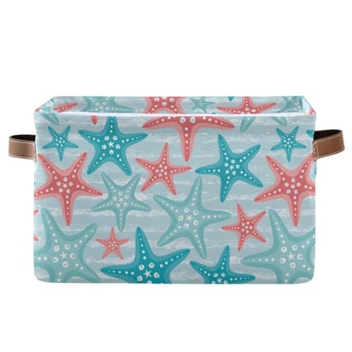 Bolaz Large Storage Basket Nautical Ocean Starfish Foldable Storage Box Organizer Bins with Handles for Bedroom Home Office - Image 1