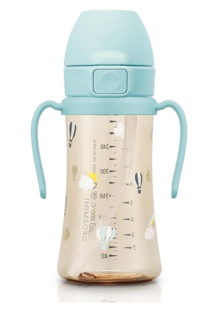 GROSMIMI Flip Top Spill Proof Sippy Cup, PPSU, BPA Free, 10 oz, Stage 2 Straw for Toddlers (Air Balloon) - Image 1