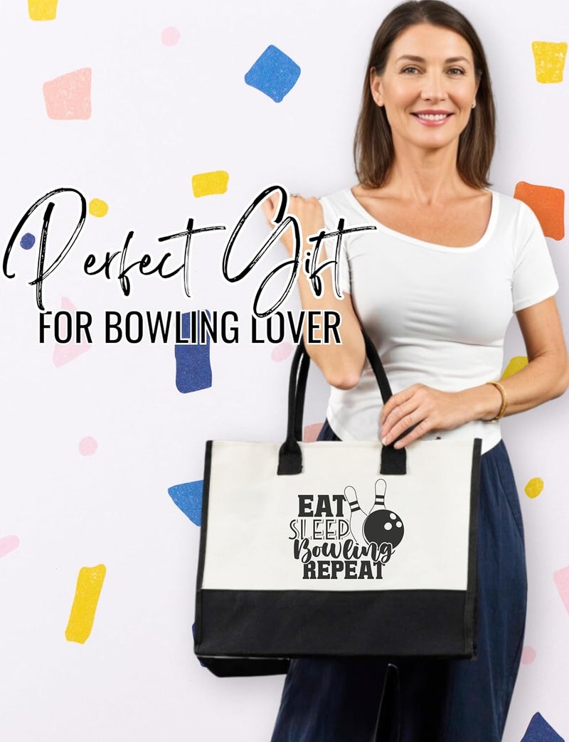 INNObeta InnoBeta Bowling Gifts Canvas Tote Bag with Top Zipper Closure and Shoulder Strap for Birthday Christmas and Every Special Occasion - Image 2