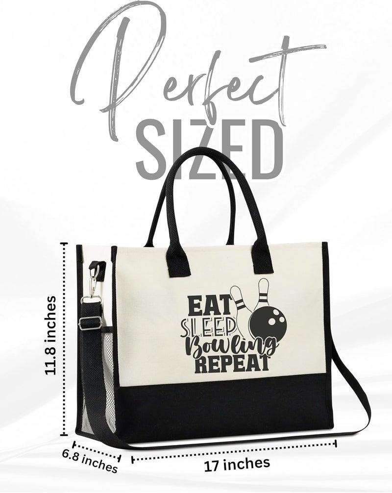 INNObeta InnoBeta Bowling Gifts Canvas Tote Bag with Top Zipper Closure and Shoulder Strap for Birthday Christmas and Every Special Occasion - Image 4