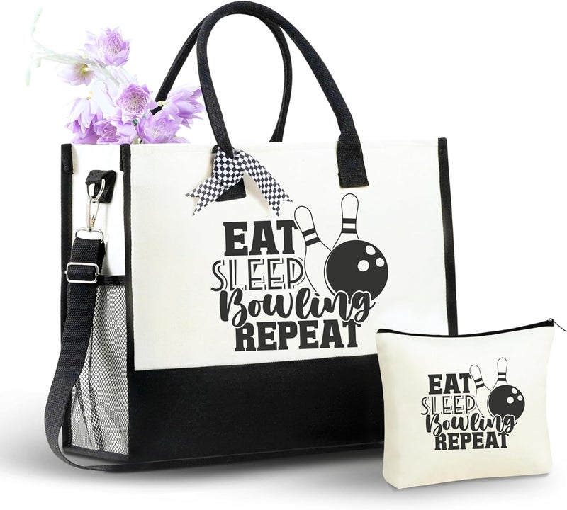 INNObeta InnoBeta Bowling Gifts Canvas Tote Bag with Top Zipper Closure and Shoulder Strap for Birthday Christmas and Every Special Occasion - Image 1