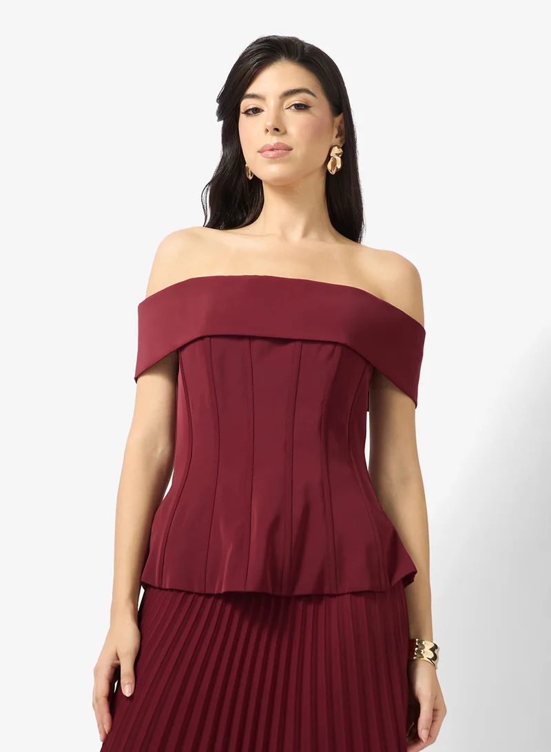 Namshi x  Off Shoulder Peplum Bodice Drop Waist Dress for Women | Best Price UAE