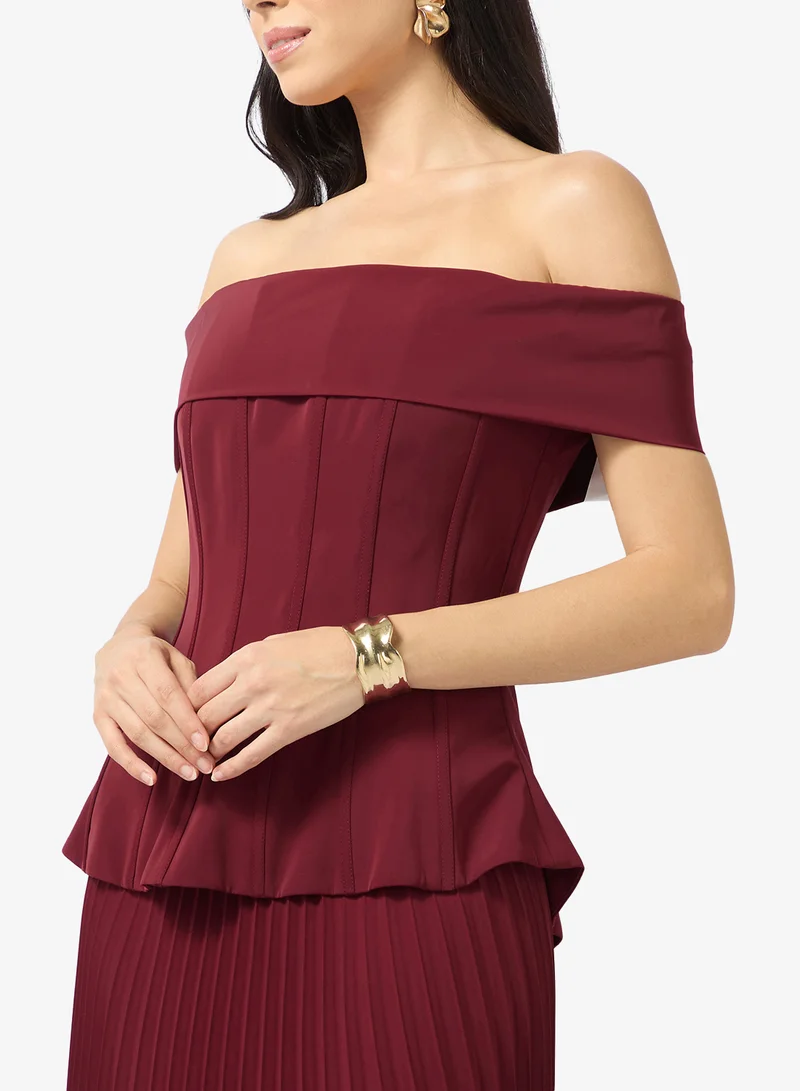 Namshi x  Off Shoulder Peplum Bodice Drop Waist Dress for Women | Best Price UAE