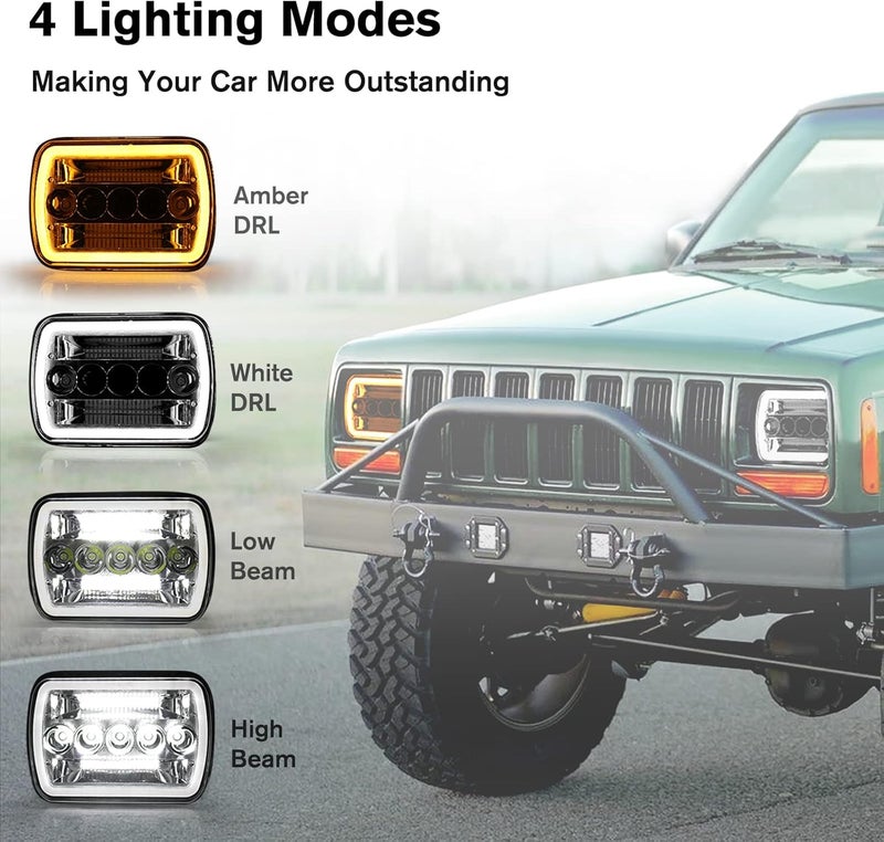 CO LIGHT 5x7 Inch Rectangle LED Headlight with White and Amber DRL, High Low Beam, 2PCS - Image 3