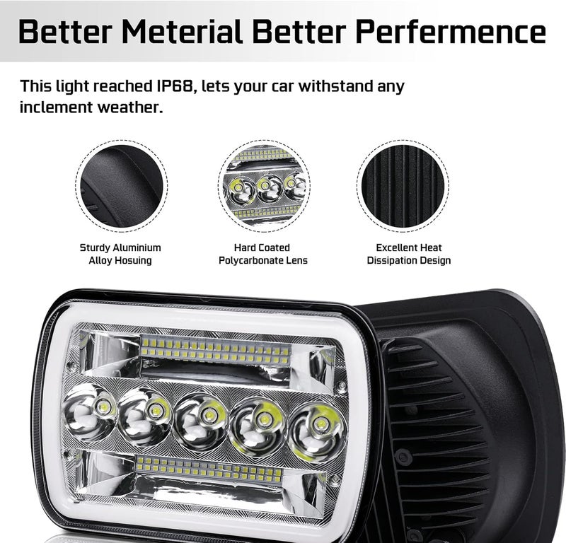 CO LIGHT 5x7 Inch Rectangle LED Headlight with White and Amber DRL, High Low Beam, 2PCS - Image 5