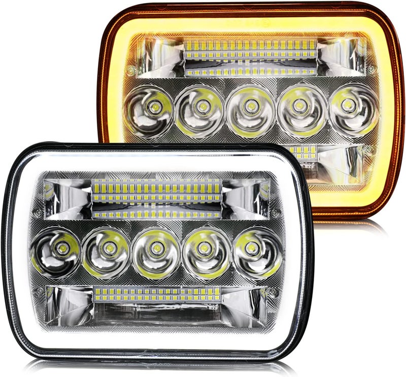 CO LIGHT 5x7 Inch Rectangle LED Headlight with White and Amber DRL, High Low Beam, 2PCS - Image 1