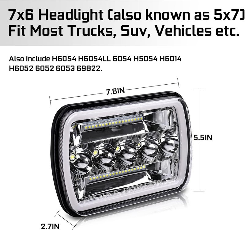 CO LIGHT 5x7 Inch Rectangle LED Headlight with White and Amber DRL, High Low Beam, 2PCS - Image 2