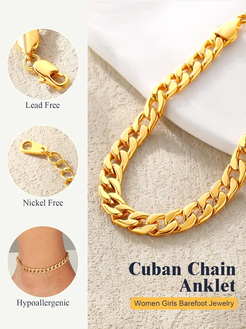 U7 Women Girls Barefoot Jewelry 18K Gold or Rose Gold Stainless Steel Heart/Rope/Figaro/Cuban Chain Anklet Foot Bracelet, 25-30 CM Long - Image 5