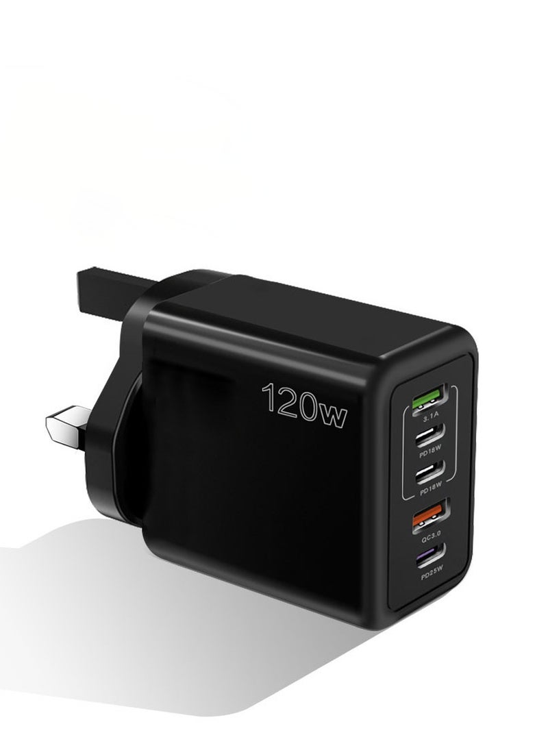general 120W 5-Port Super Fast Charging Adapter for Mobile Devices – Multifunctional Travel Charger (UK Plug, Black) - Image 1