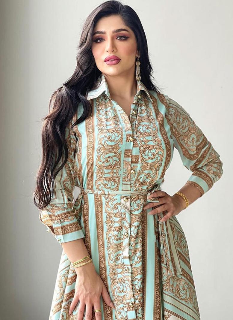 فرايديين نمط المشاهير طوق متقلب طباعة حزام ازرار كم القميص فساتين طويلة طباعة - Image 2