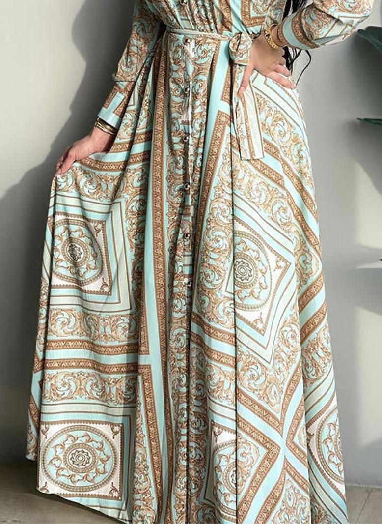 فرايديين نمط المشاهير طوق متقلب طباعة حزام ازرار كم القميص فساتين طويلة طباعة - Image 3