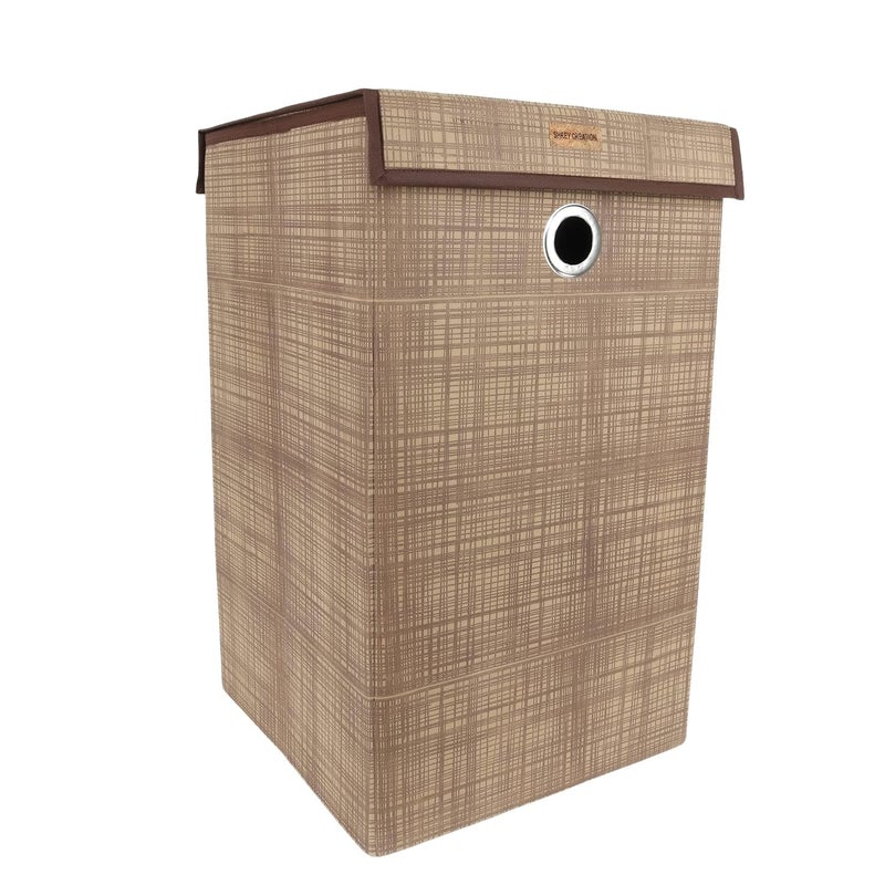 SHREY CREATION Shrey Creation Non Woven Foldable 68 Ltrs Laundry BagStorage BasketBin with Lid and Handle for Washing Clothes for Dirty Dress Pack of 1 Colour Beige Print  - Image 2