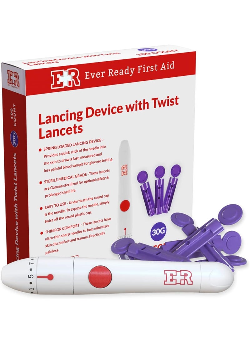 Ever Ready First Aid - Ever Ready First Aid Lancing Device with 100 30 Gauge Twist Lancets for Blood Sugar Testing - Image 1