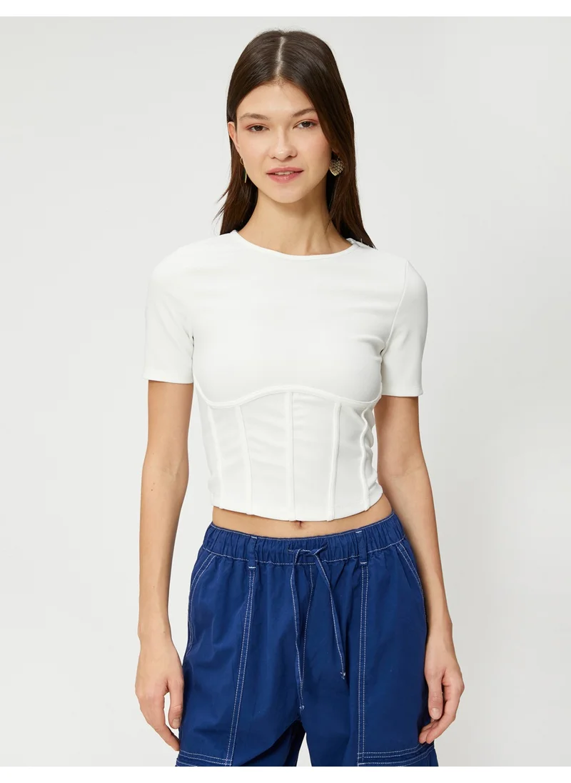 كوتن Crop T-Shirt Corset Look Short Sleeve Crew Neck