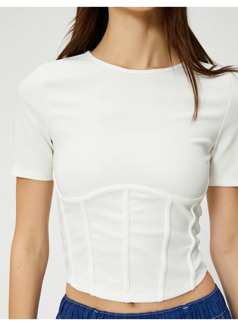 كوتن Crop T-Shirt Corset Look Short Sleeve Crew Neck