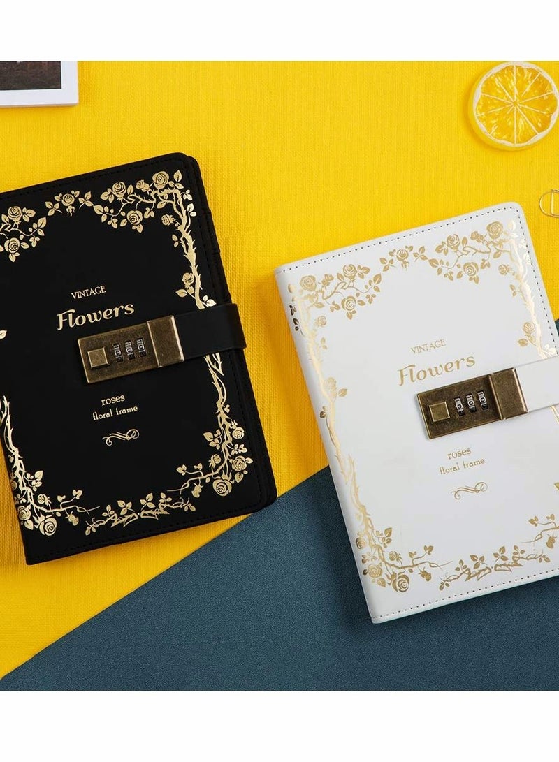 Lock Diary Leather Locking Journal Writing Notebook Vintage Planner Agenda Personal Gift for Girls Journal, White - Image 5