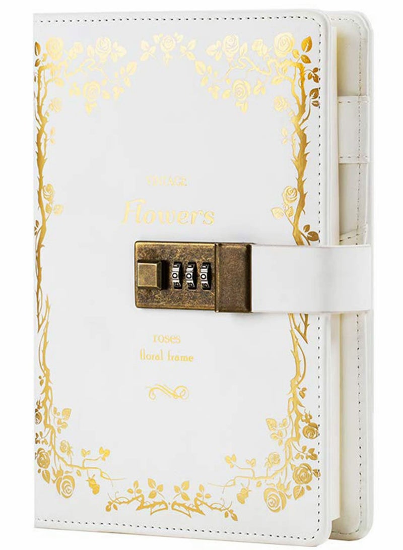 Lock Diary Leather Locking Journal Writing Notebook Vintage Planner Agenda Personal Gift for Girls Journal, White - Image 1