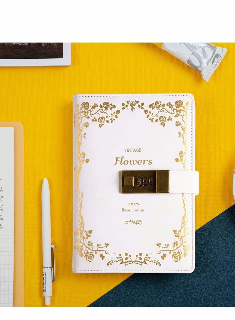 Lock Diary Leather Locking Journal Writing Notebook Vintage Planner Agenda Personal Gift for Girls Journal, White - Image 3