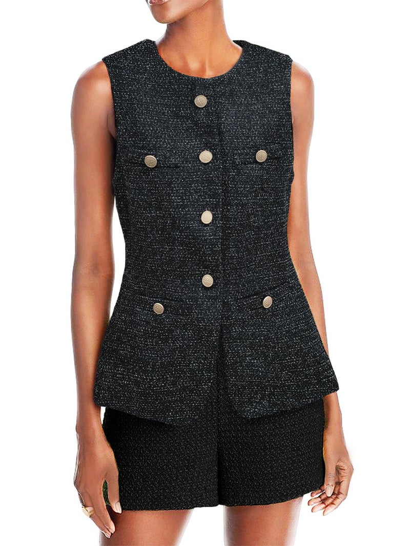 Mina Self Sleeveless Blazer Vest for Women Tweed 2025 Fall Long Lightweight Plus Size Oversized Vest Womens Outerwear Fashion Business Casual Work Womens Blazers Jackets Waistcoat 2Black S