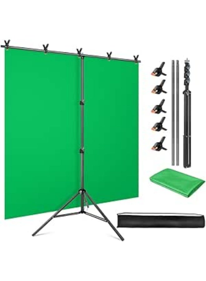 1.50m x 2m green screen with T-shaped backdrop stand kit for photography, photo shooting, video making, and meetings - Image 1