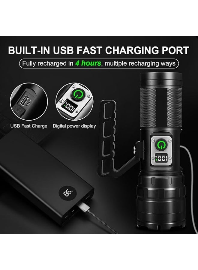 مصباح يدوي LED قابل لإعادة الشحن، إضاءة عالية تصل إلى 900000 لومن، مصباح فائق السطوع مع 11 وضع إضاءة، مقاوم للماء بمعيار IPX6، مصباح يدوي قوي محمول باليد للتخييم وحالات الطوارئ والمشي لمسافات طويلة والمنزل - Image 4