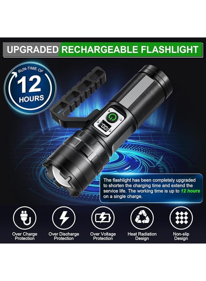 مصباح يدوي LED قابل لإعادة الشحن، إضاءة عالية تصل إلى 900000 لومن، مصباح فائق السطوع مع 11 وضع إضاءة، مقاوم للماء بمعيار IPX6، مصباح يدوي قوي محمول باليد للتخييم وحالات الطوارئ والمشي لمسافات طويلة والمنزل - Image 5