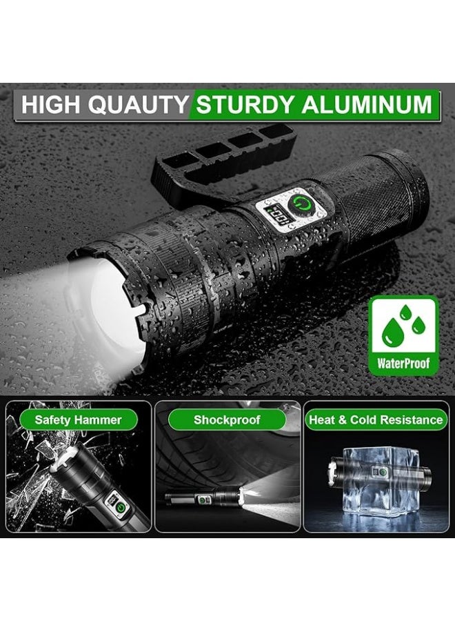 مصباح يدوي LED قابل لإعادة الشحن، إضاءة عالية تصل إلى 900000 لومن، مصباح فائق السطوع مع 11 وضع إضاءة، مقاوم للماء بمعيار IPX6، مصباح يدوي قوي محمول باليد للتخييم وحالات الطوارئ والمشي لمسافات طويلة والمنزل - Image 3