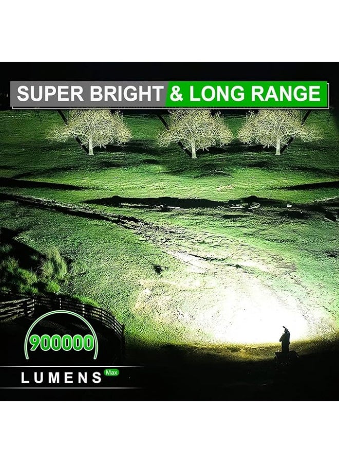 مصباح يدوي LED قابل لإعادة الشحن، إضاءة عالية تصل إلى 900000 لومن، مصباح فائق السطوع مع 11 وضع إضاءة، مقاوم للماء بمعيار IPX6، مصباح يدوي قوي محمول باليد للتخييم وحالات الطوارئ والمشي لمسافات طويلة والمنزل - Image 2