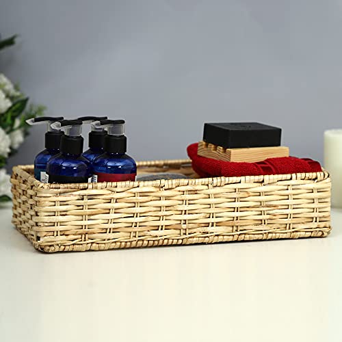 AKWAY Wicker Basket for Bathroom - Bamboo Organizer, Elegant Cane Serving Trays (Beige, 13 x 6.5 x 3, Rattan, Pack of 1) - Image 1
