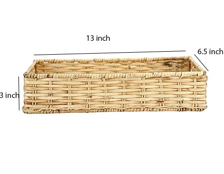 AKWAY Wicker Basket for Bathroom - Bamboo Organizer, Elegant Cane Serving Trays (Beige, 13 x 6.5 x 3, Rattan, Pack of 1) - Image 4
