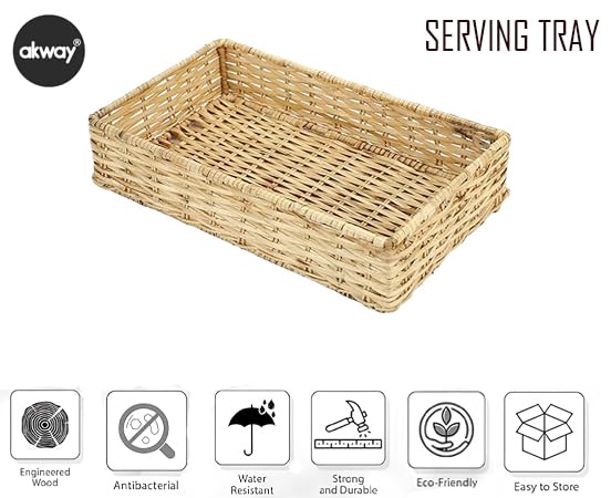 AKWAY Wicker Basket for Bathroom - Bamboo Organizer, Elegant Cane Serving Trays (Beige, 13 x 6.5 x 3, Rattan, Pack of 1) - Image 2