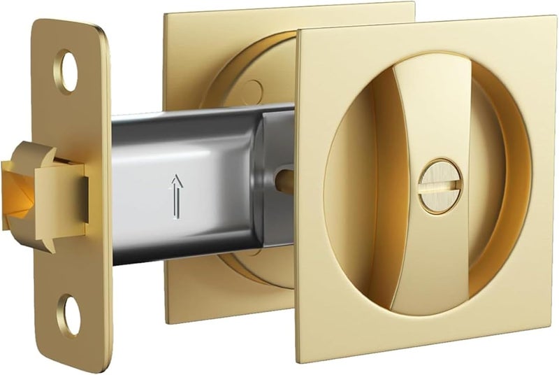 Lethato Pocket Door Hardware Gold, Pocket Door Lock, Pocket Door Latch, Brushed Gold Contemporary Pocket Door Privacy Lock(1 Pack, Square) - Image 1