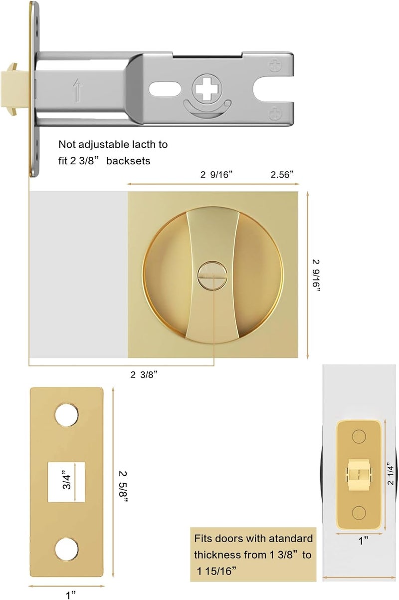 Lethato Pocket Door Hardware Gold, Pocket Door Lock, Pocket Door Latch, Brushed Gold Contemporary Pocket Door Privacy Lock(1 Pack, Square) - Image 4