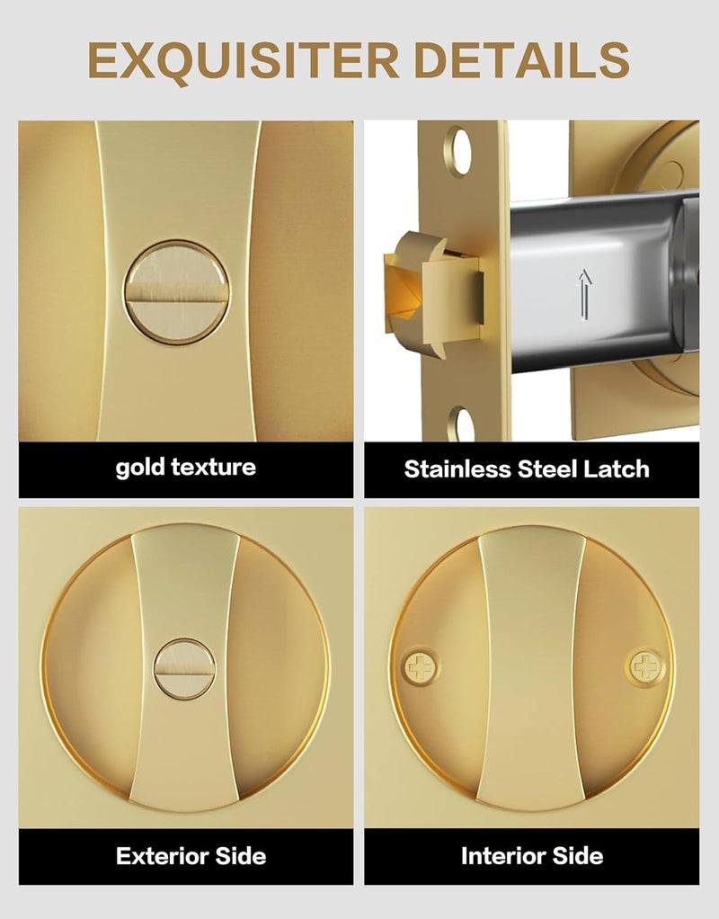 Lethato Pocket Door Hardware Gold, Pocket Door Lock, Pocket Door Latch, Brushed Gold Contemporary Pocket Door Privacy Lock(1 Pack, Square) - Image 2