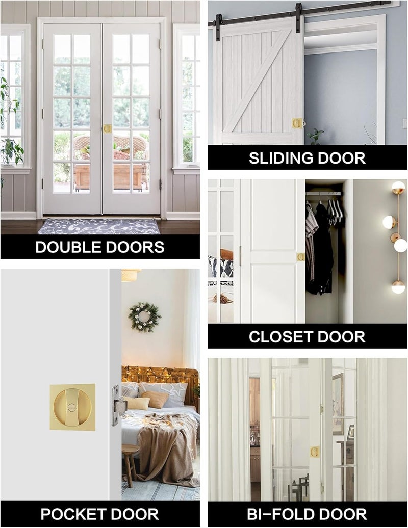 Lethato Pocket Door Hardware Gold, Pocket Door Lock, Pocket Door Latch, Brushed Gold Contemporary Pocket Door Privacy Lock(1 Pack, Square) - Image 5
