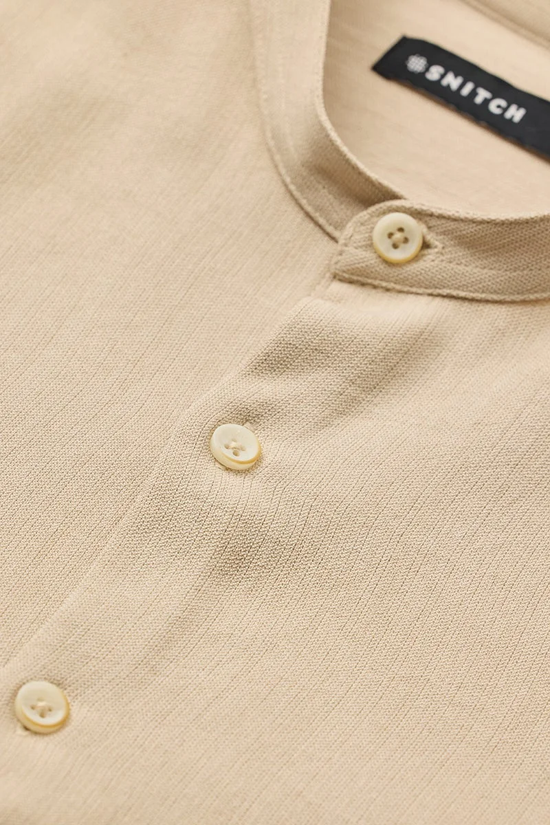 SNITCH Beige Solid Long Sleeve Slim Fit Shirt