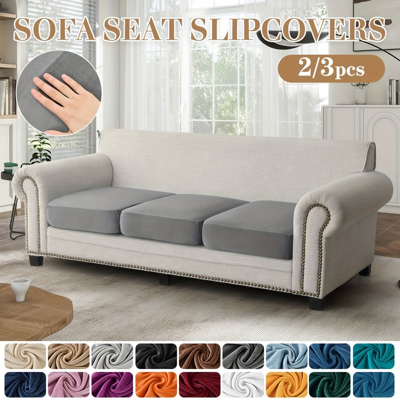 2pcs Ultra Elastic Sofa Cover Set In Black For Single Double Triple Seat - Image 1