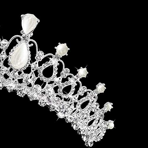 Sppry Women Tiara with Comb - Pearl Crystal Crown for Bridal Queen Princess Girls at Wedding Birthday Pageant (Silver) - Image 4