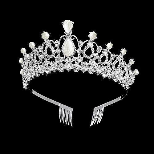 Sppry Women Tiara with Comb - Pearl Crystal Crown for Bridal Queen Princess Girls at Wedding Birthday Pageant (Silver) - Image 3