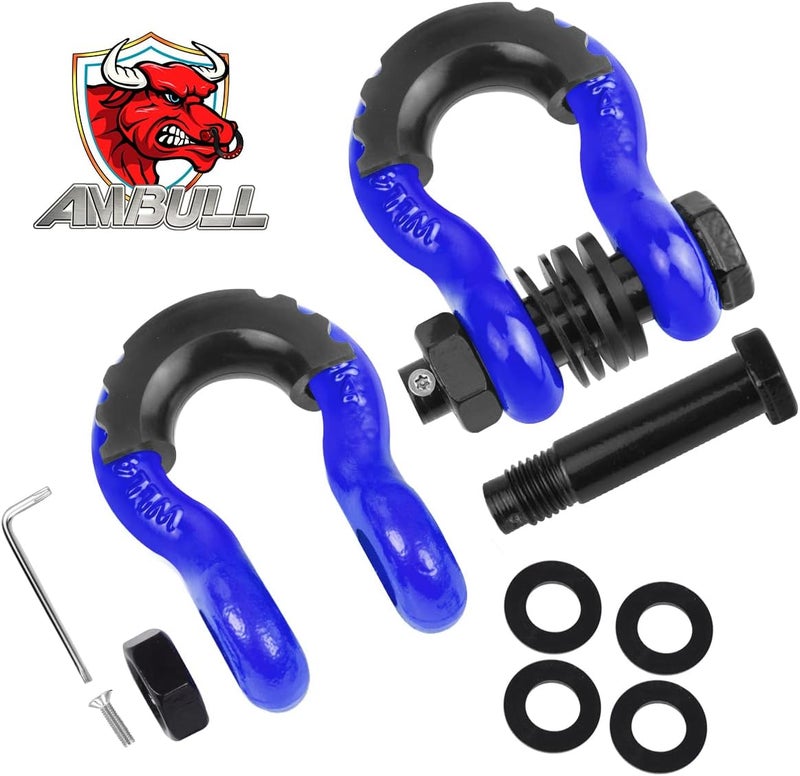 AMBULL Shackles 3/4" D Ring Shackle (2 Pack) 45,000lb Break Strength with 7/8" Pin, Anti Theft Security Screws, Isolator & Washer Kits for Use with Tow Strap Winch Truck Vehicle Recovery, Blue - Image 2