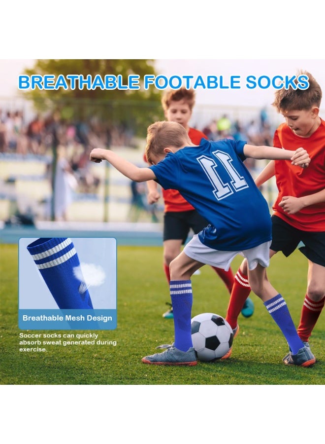 شرابات رياضية اطفال لكرة القدم - 3 أزواج شرابات كرة قدم مخططة طويلة حتى الركبة للأولاد والبنات، شرابات رياضية كرة قدم للأعمار 6-12 سنة - Image 5