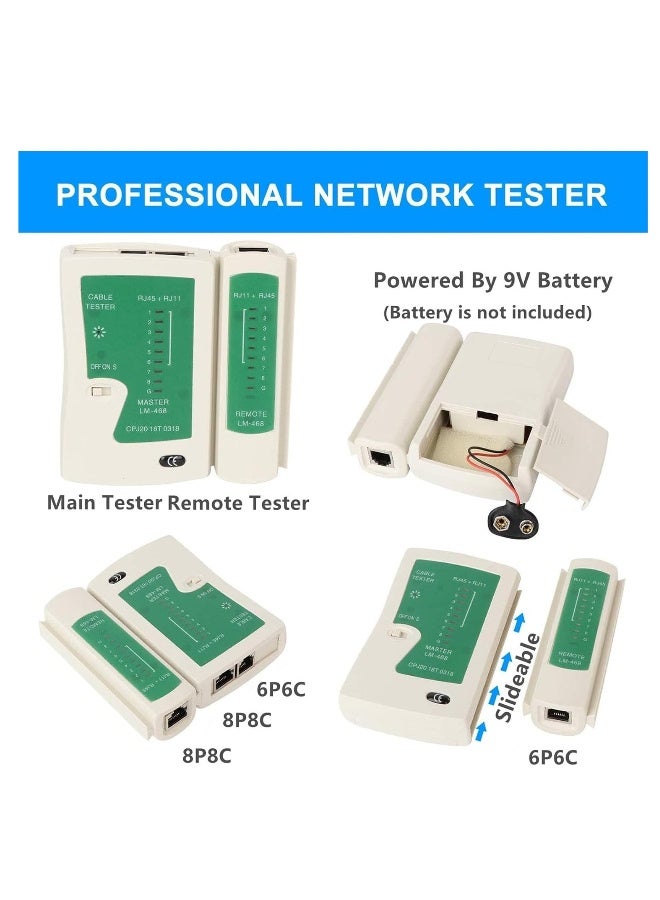 RJ45 Crimp Tool Kit with Pass Through Connectors - Cat5/5e/Cat6 Ethernet Cable Crimper, Network Tester, and Wire Stripper Set, 30PCS 1.1mm CAT6 Connectors u0026 Covers Included - Image 4