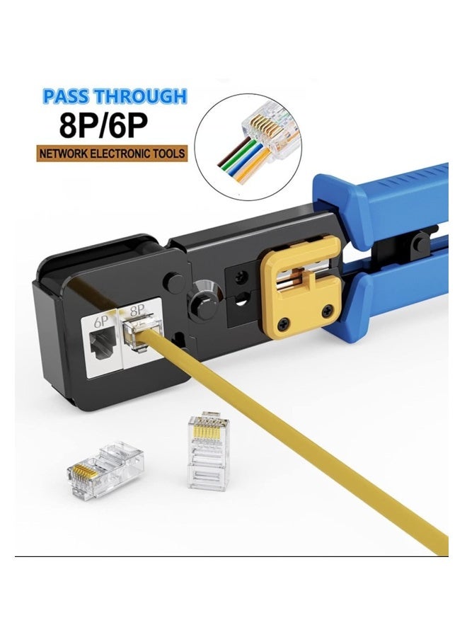 RJ45 Crimp Tool Kit with Pass Through Connectors - Cat5/5e/Cat6 Ethernet Cable Crimper, Network Tester, and Wire Stripper Set, 30PCS 1.1mm CAT6 Connectors u0026 Covers Included - Image 3