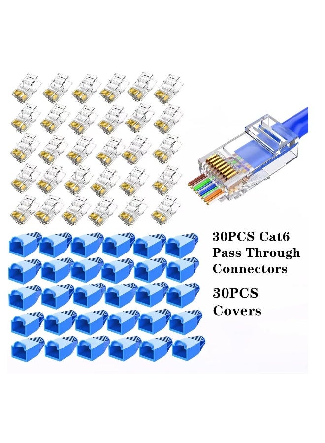 RJ45 Crimp Tool Kit with Pass Through Connectors - Cat5/5e/Cat6 Ethernet Cable Crimper, Network Tester, and Wire Stripper Set, 30PCS 1.1mm CAT6 Connectors u0026 Covers Included - Image 5