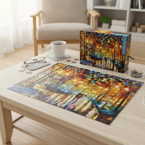 Ingooood Wooden Jigsaw Puzzles for Adults 1000 Pieces Rainy Night Walk by Leonid Afremov Challenging Wooden Puzzles for Game Nights - Image 5