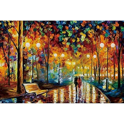 Ingooood Wooden Jigsaw Puzzles for Adults 1000 Pieces Rainy Night Walk by Leonid Afremov Challenging Wooden Puzzles for Game Nights - Image 1