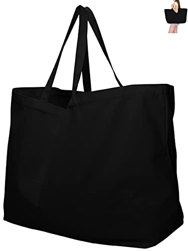 BasicList Extra Large Canvas Tote Bag - Big Largest Reusable Grocery,Black - Image 1
